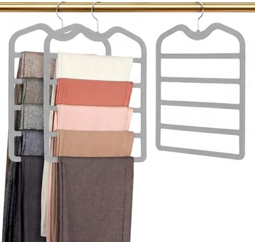 Pants Hangers Space Saving,3 Pack 5 Tier Velvet Short Neck Pants Hangers by DOIOWN