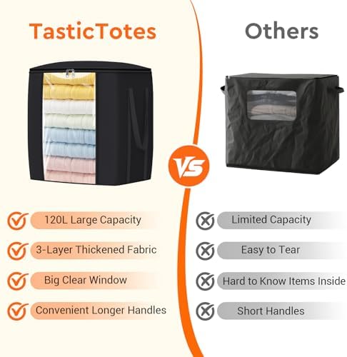 TasticTotes 120L Extra Large Blanket Clothes Storage Bags, Gray, 2 Pack - Image 5