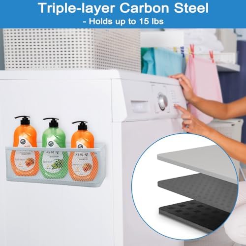 Picowe 2 Pack Magnetic Laundry Organizer, Magnet Basket for Laundry Room,16.5lb Capacity Magnetic Shelf for Washer /Dryer, Fridge & Small Spaces ( L+XL, White) - Image 5