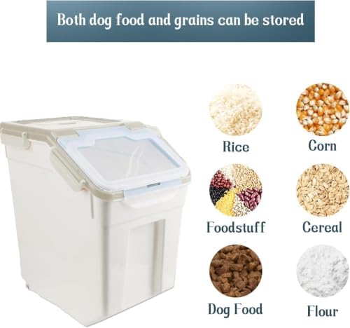 Rice Storage Container 4 Pack 50 lb Flour Storage Container with Wheels, BPA Free Food Storage Container with Measuring Cup Dog Cat Food Bin Set for Dry Food Sugar, Cereal-Grey - Image 4