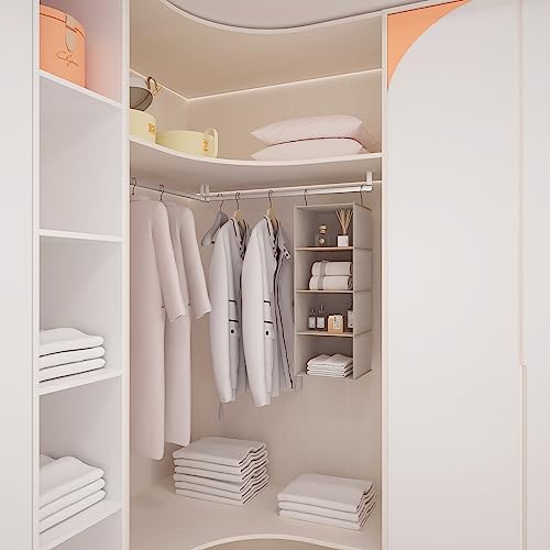 Hanging Closet Organizer 4-Tier, Oxford Wardrobe Storage, Beige Houndstooth - Image 2