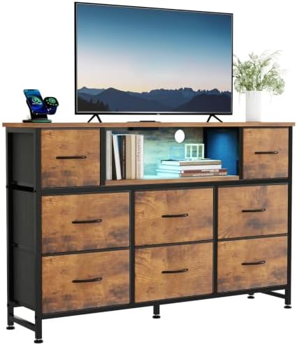 DUMOS LED TV Stand Dresser with Charging Station, Entertainment Center by DumosLifestyle