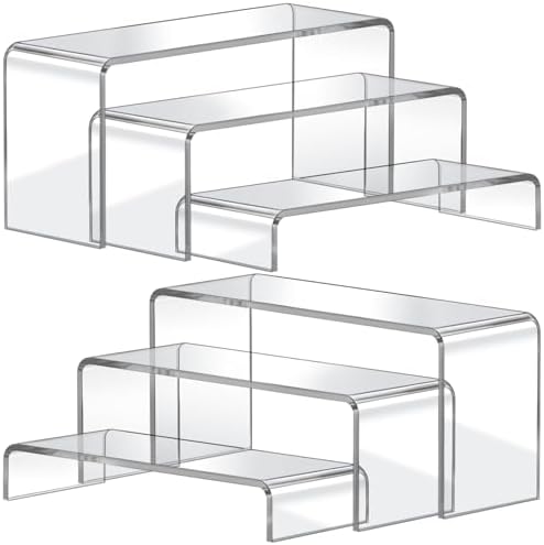FUNFERY Acrylic Display Risers, 2 Set(7.8" L~8.2" L~8.6" L) Display Shelf by FUNFERY