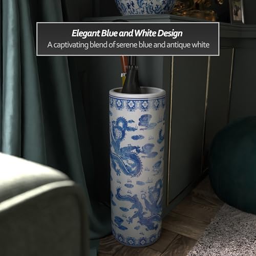 Red Lantern 24" Dragon Blue & White Porcelain Umbrella Stand for Indoor/Outdoor Use in Garden Entryway Living Room Boho Eclectic Modern Contemporary Classic Traditional Style Decor - Image 3