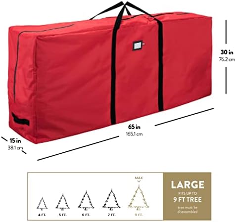 ZOBER 600D Oxford Fabric Large Christmas Tree Storage Bag - Fits 9 Ft Artificial Trees - Tear Proof Waterproof Christmas Tree Bag For Storage Box For Xmas - Strong, Durable Handles - Card Slot - Red - Image 6
