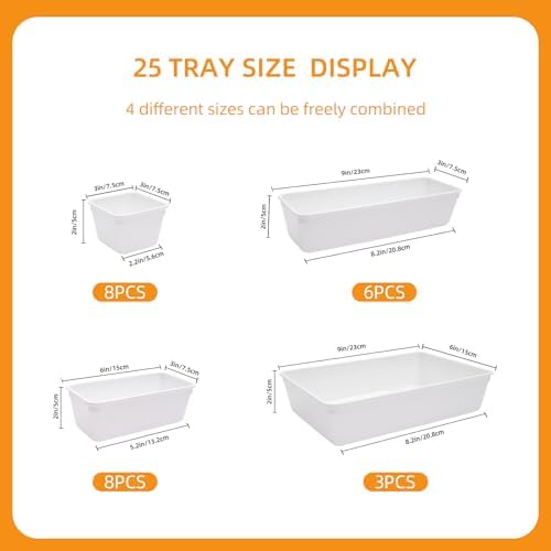 Kitchen Desk Drawer Organizers Storage for Office, Small Acrylic Vanity Trays Makeup for Drawer Bathroom Plastic Make up Organizers 25 Pcs White - Image 2
