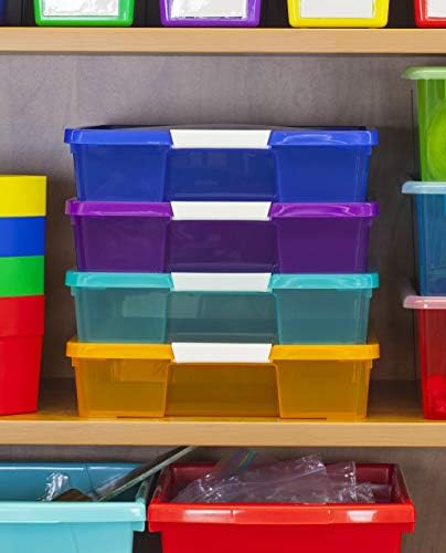 Storex Classroom Craft Project Box – Stacking Plastic Organizer Fits 12x12 Scrapbooking Paper, Assorted STEAM Colors, 5-Pack (63202C05C) - Image 3
