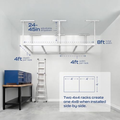 MonsterRax 4x8 Overhead Storage Rack Frame Kit, White, 24”-45” Height - Image 3