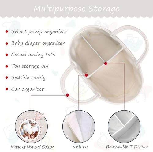 COMSE Large Cotton Rope Baby Diaper Caddy Organizer with Handles, White - Image 6