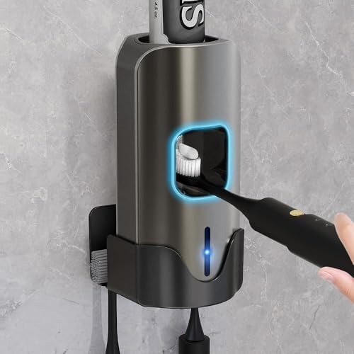 2 Toothbrush Holders, Automatic Toothpaste Dispenser Wall Mounted by TuCao