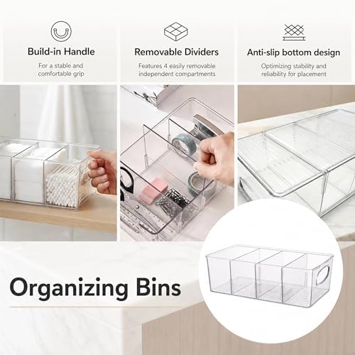 Clear Plastic Storage Bins with Removable Dividers – Pantry Snack Organizer, Kitchen Pantry Organizers and Storage, Snack Drawer Organizer, Fridge Organizer (2 Pack) - Image 4