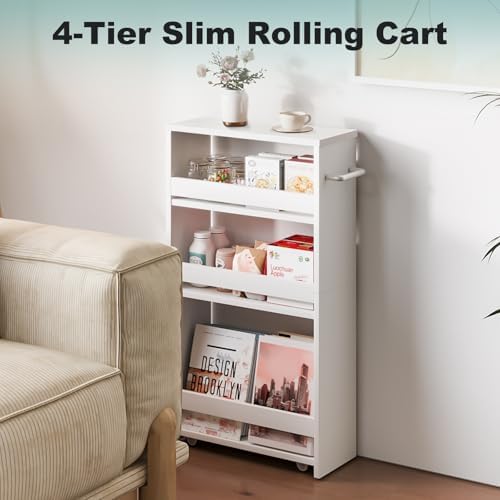 MARTY Slim Rolling Storage Cart, Wood Utility Kitchen Bathroom Laundry Cart - Image 6