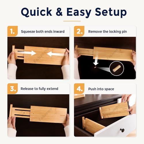 Fabsome Dresser Drawer Organizers 6 Pack, 4.65'' High Adjustable from 12.5-17‘’ Bamboo Drawer Dividers for Clothing Baby Clothes, Wooden Separators for Dresser Nursery Organization with Soft Foam Ends - Image 4