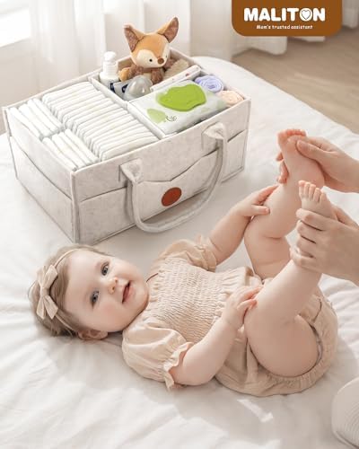 Maliton Felt Diaper Caddy Organizer for Changing Table - Large, White - Image 3