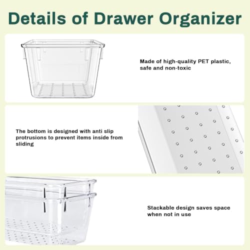 12 PCS Clear Plastic Drawer Organizers Set Storage Trays - Image 6