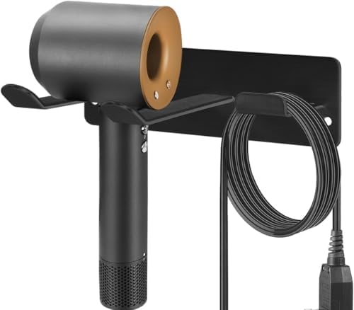 Hair Dryer Holder Wall Mount, Universal Hair Dryer Hanger for Bathroom/Bedroom/Barbershop, 304 Stainless Steel Organizer with 3M Adhesive, No Drilling Space Saver (Black) by YOUGRIDDA