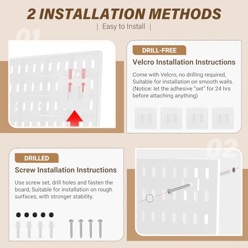 AKTOP Modular Plastic Peg Board Wall Organizer, 4 Pack, 12"x12", White - Image 7