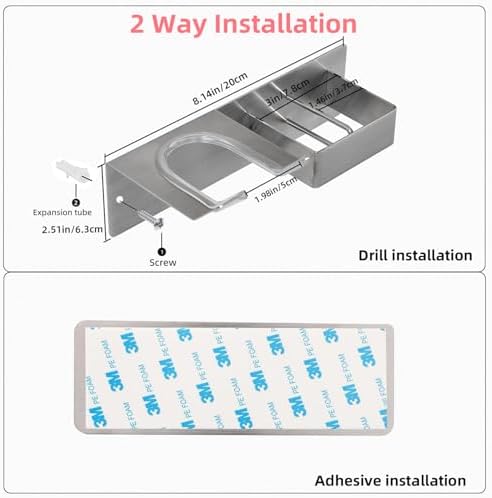 Hair Dryer Holder Wall Mounted, Hair Tool Organizer Wall Mount for Bathroom, Stainless Steel Hair Dryer Holder, Blow Dryer Holder Adhesive/Drilling Hair Dryer and Straightener Holder UEMUSI - Image 5