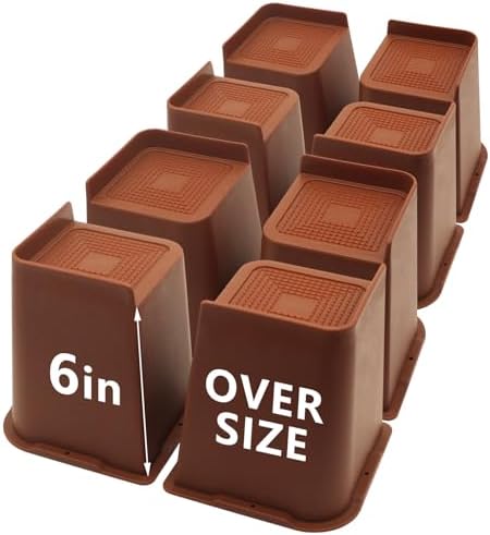 8 Pack Bed Risers 6 inch Heavy Duty Brown, Furniture Risers by HANIHUA