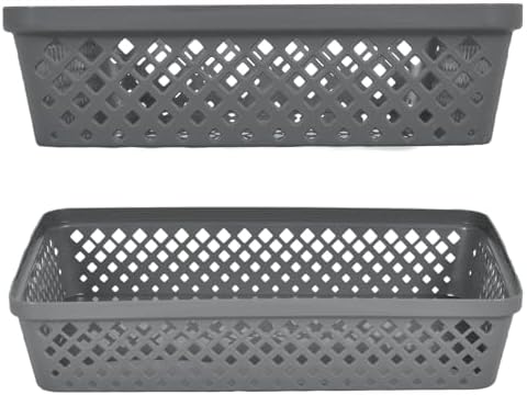 Glad Plastic Storage Basket Set - Multipurpose Drawer Trays, Kitchen Pantry Containers, and Bathroom Bins - 3 Pack Large Organizers, Grey - Image 4