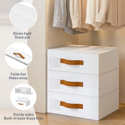 DIMJ Underwear Drawer Organizer, Stackable Bra Organizer for Closet 2 Pack, Bra Storage With Fabric Storage Drawers, Collapsible Closet Organizers for Clothes, Socks, Bra, Scarf, Baby Clothes, White - Image 4