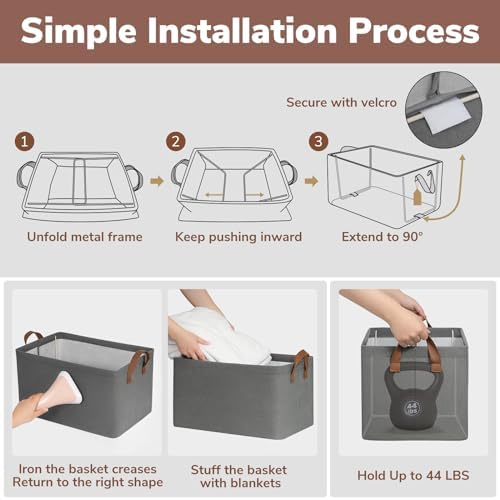 CHICVITA 30L Large Fabric Closet Bins for Shelves, 2Pack, Grey - Image 4