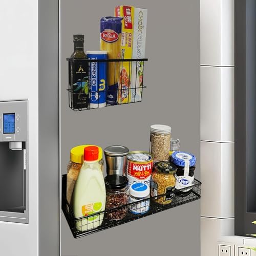 Bruda 2 Pack Magnetic Storage Rack for Spice, Magnetic Organization Shelf for Refrigerator, Fridge, Washing Machine, Oven, Coffee Maker, Metal Peg Board, Stacked Washer and Dryer 010 - Image 2