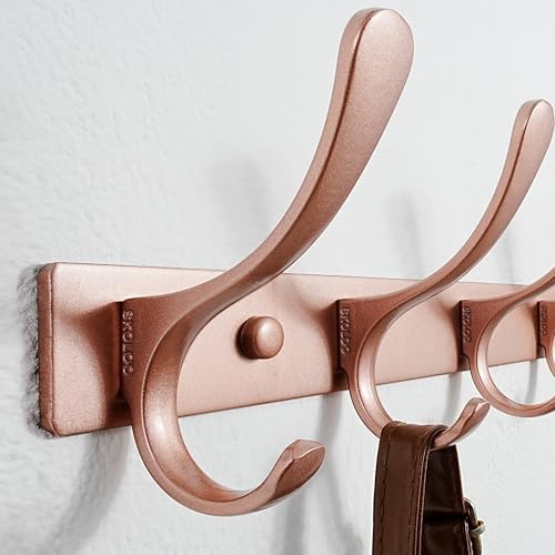 SKOLOO Coat Rack Wall Mounted - 10 Hooks, Heavy Duty, Stainless Steel, Metal Wall Hanger, Sturdy Coat Hooks for Hanging Coats, Jacket, Clothes, Hat, Matte Rose Gold - Image 4