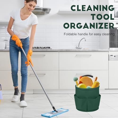 Cleaning Caddy for Cleaning Supplies,17L Cleaning Supply Caddy with Handle Foldable Cleaning Supplies Organizer Bucket Cleaning Products Organizers for Home, Garden (Grass Green) - Image 3