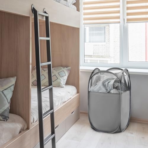 TECHMILLY Pop Up Foldable Laundry Basket, Mesh Laundry Hamper with Reinforced Handles for Dirty Clothes Storage in Dorm, Laundry Room, Bathroom, Grey(Fabric) - Image 7