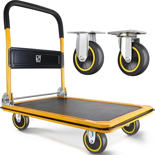 Wellmax Push Cart Dolly, Foldable Moving Platform Flat Cart, 660 lb, Yellow by Wellmax