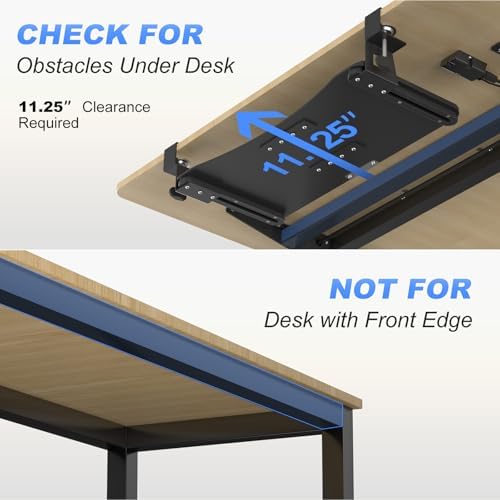 suptek Small Keyboard Tray Under Desk Pull Out with C Clamp Mount, Computer Keyboard & Mouse Tray, 20 (24.2 Including Clamps) x 11.8 inch Slide-Out Platform Computer Drawer for Typing, Black, DSF1S - Image 3