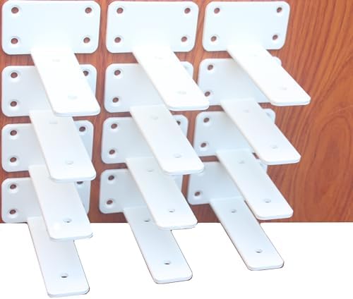 12 Pack - 6 inch White Hidden L Shelf Bracket (1/5 Inch Thicked) Iron Floating Shelf Brackets Rustic Industrial Metal Brackets for Shelf Support by MHMYDZ