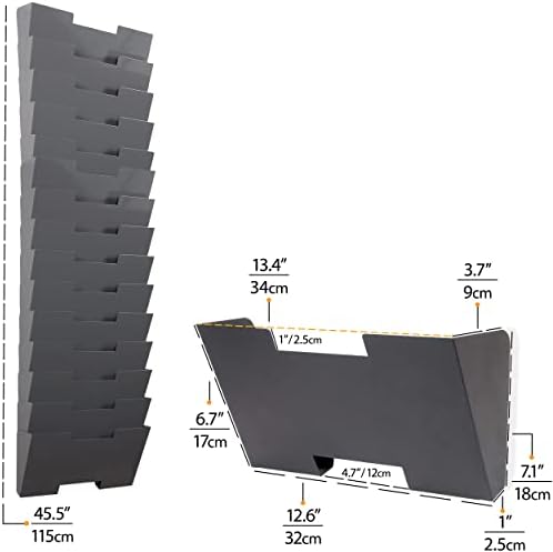 Wallniture Lisbon 15-Tier Wall Mounted File Holder and Desk Organizer, Metal Gray Office Organization and Storage Rack - Image 5