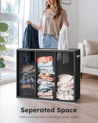 SOLEDI Large Laundry hamper 3 Section with Laundry Bag, XL Clothes Basket - Image 4