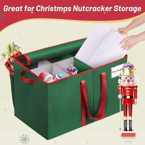 EverMerry Nutcracker and Figurine Collectibles Storage Box， Large Ornament Storage Organizer Stores Up to 8 Holiday Figurines-Carolers, Santa Figure, or Nut Cracker Ornaments (Green/15 Inches) - Image 5