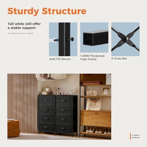 Sweetcrispy Dresser for Bedroom with 4 Storage Drawers, Skinny Nightstand - Image 5
