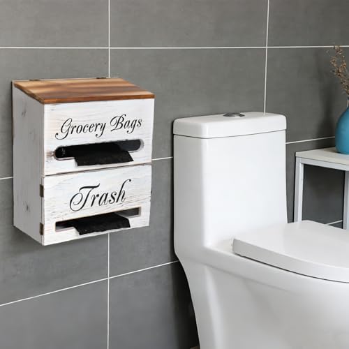 2 in 1 Trash Bag Dispenser, Double Wall Mounted,Wood Trash Bag Holder, used in kitchen, garage, laundry room, can store Environmentally friendly food bags (Vintage/Large(10inch*5.5inch*12.2inch）) - Image 7