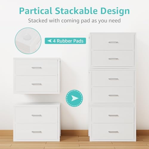 BOLUO Stackable Storage Drawers Closet Organizers and Storage Bins Fabric White 2 Drawer Dresser for Bedroom Office Modern - Image 4