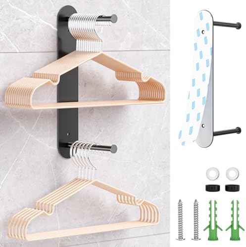 Hanger Holder for Laundry Room, Wall Mounted Clothes Hanger Organizer Stacker, Metal Space Saving Hangers Storage Rack for Washing Machine Dryer (Black, 1Pc) by WAYASI
