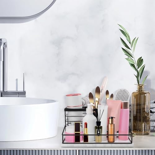 Hair Tool Organizer, Movable Hair Dryer Holder, Hair Styling Tools Storage for Vanity, Bath Counter Organizer, Bathroom Trays for Hair Toiletry, Makeup (12" x 7.7" x 5.8", Marble-Black) - Image 7