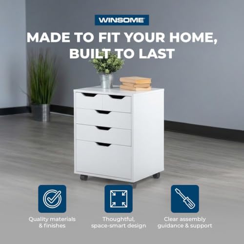 Winsome Halifax Mobile Storage Cabinet with 5 Drawers, White - Image 5