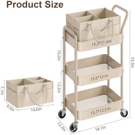 3 Tier Baby Diaper Caddy Organizer Cart with Detachable Dividers and Wheels - Image 3