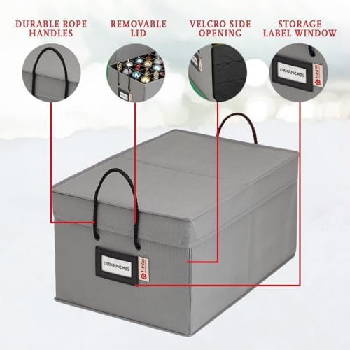 HOLDN’ STORAGE Christmas Ornament Storage Box with Dividers, Holds 72 Ornaments (3 Inch), Large Ball Storage Container with 3 Removable Trays, Durable and Portable - Gray - Image 4
