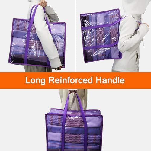 Vieshful Purple 40L Clear Clothes Storage Bag Colorful Clothes Organizer with Zipper Vinyl Storage Bag for Comforter, Blanket, Bedding, Duvet, Transparent Moving Totes 3 Pack - Image 4