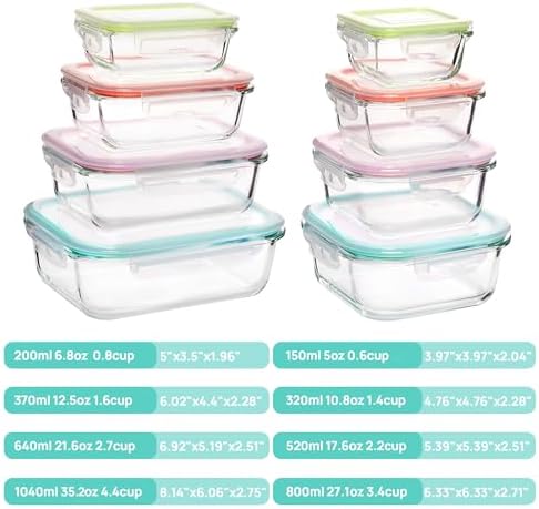 Vtopmart 8 Pack Glass Food Storage Containers with Lids Multi-colors - Image 2