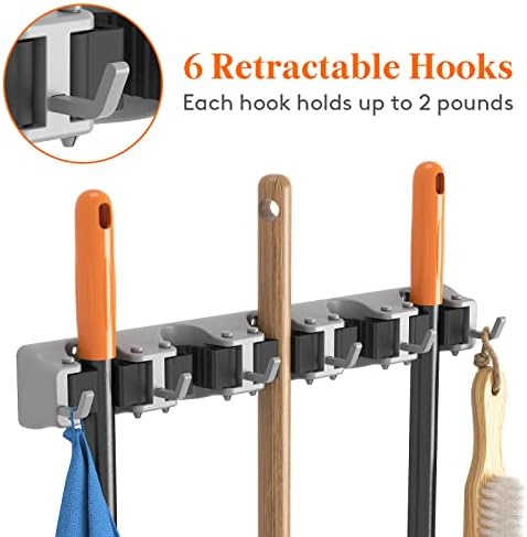 Lifewit Mop and Broom Holder Organizer Wall Hanging Mount, Gray, 2 Pack - Image 4