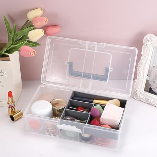 JUXYES Clear Art Craft Supply Storage Bin Sewing Box With Handle Lid - Image 3