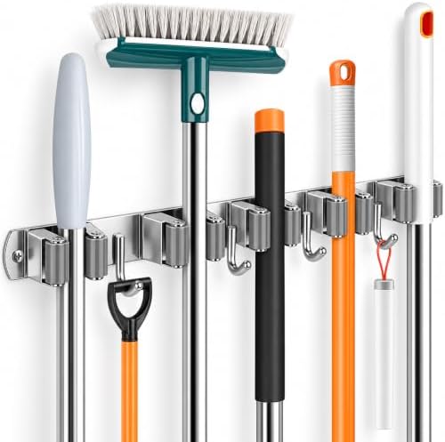 UNIFUN Broom Holder Wall Mount, 5 Racks 4 Hooks, Stainless Steel Organizer by UNIFUN