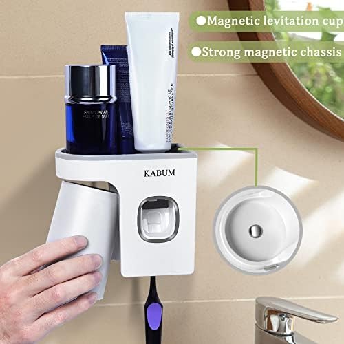KABUM Toothbrush Holders for Bathrooms Toothpaste Dispenser, Grey - Image 5
